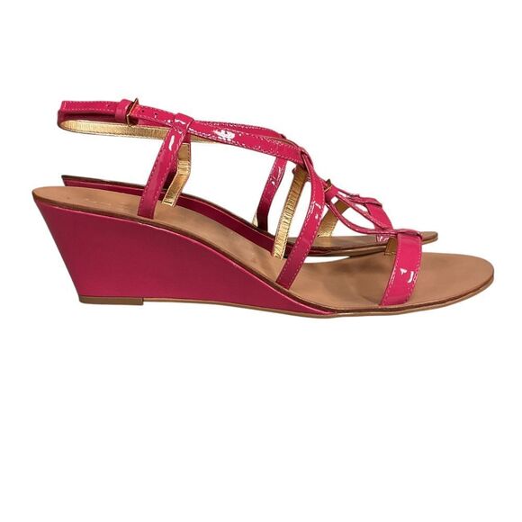 KATE SPADE NY ‎ Authentic Women's Pink Patent Leather T-Strap Wedge Sandal 10 - Picture 1 of 13